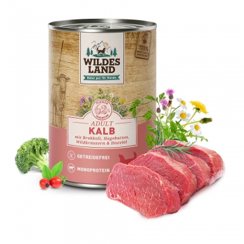 Wildes Land Kalb  mit Brokkoli und Hagebutte 800g